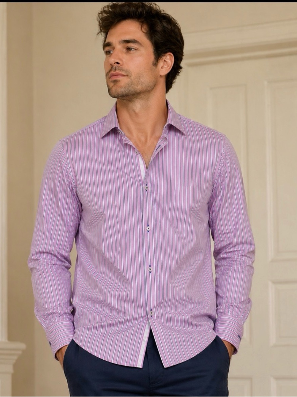 Venti Limited Edition MENS %100 cotton Buttons Down Shirt Size 44/17.5